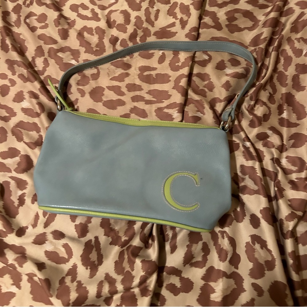 Light blue leather C initial shoulder purse